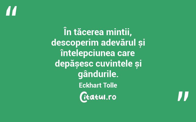 În tăcerea minții, descoperim adevărul și înțelepciunea care depășesc cuvintele și gândurile. Eckhart Tolle
