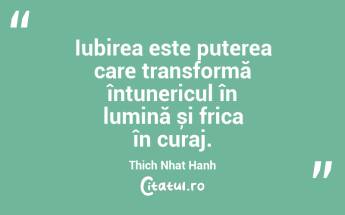 Iubirea este puterea care transformă întunericul în lumină și frica în curaj. Thich Nhat Hanh...