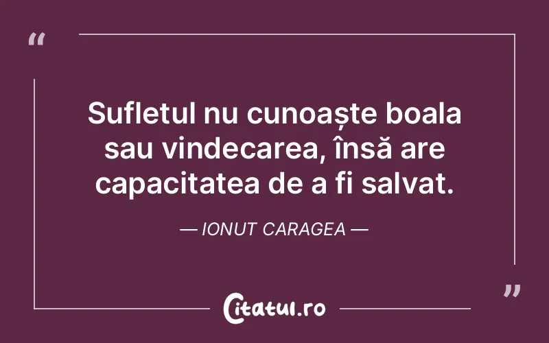 Sufletul nu cunoaște boala sau vindecarea, însă are capacitatea de a fi salvat. Ionut Caragea