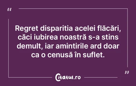 Regret dispariția acelei flăcări, că... Regret dispariția acelei flăcări, că...