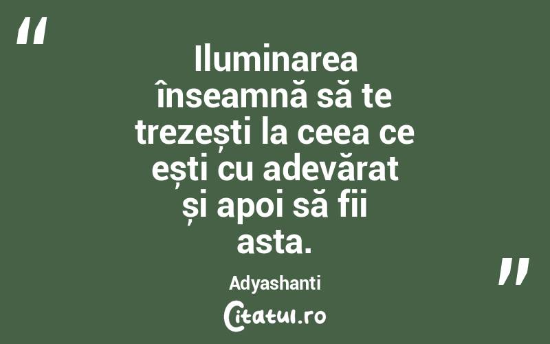  Iluminarea înseamnă să te trezești la ceea ce ești cu adevărat și apoi să fii asta. Adyashanti
