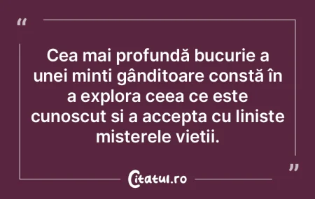 Cea mai profundă bucurie a unei minți ... Cea mai profundă bucurie a unei minți ...