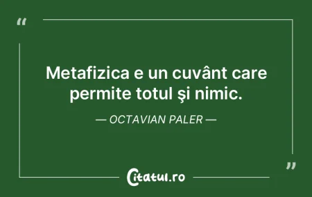 Metafizica e un cuvânt care permite tot... Metafizica e un cuvânt care permite tot...