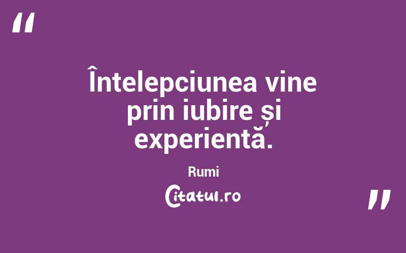 Înțelepciunea vine prin iubire și experiență. Rumi
