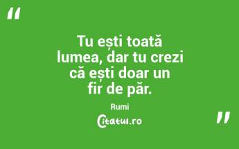 Tu ești toată lumea, dar tu crezi că ești doar un fir de păr. Rumi...