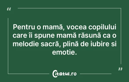 Pentru o mamă, vocea copilului care îi... Pentru o mamă, vocea copilului care îi...