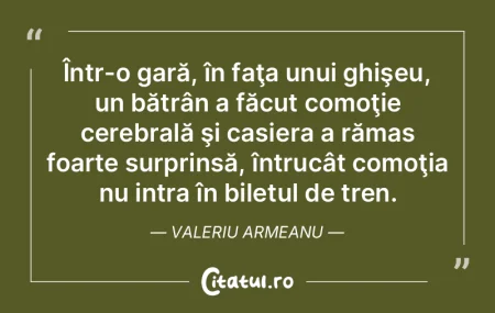 Într-o gară, în faţa unui ghişeu, u... Într-o gară, în faţa unui ghişeu, u...