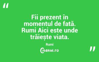 Fii prezent în momentul de față. Rumi Aici este unde trăiește viața. Rumi...