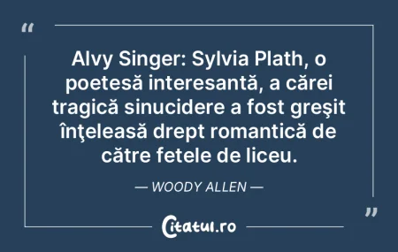 Alvy Singer: Sylvia Plath, o poetesă in... Alvy Singer: Sylvia Plath, o poetesă in...