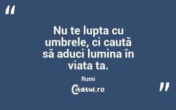 Nu te lupta cu umbrele, ci caută să aduci lumina în viața ta. Rumi...