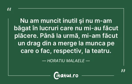 Nu am muncit inutil şi nu m-am băgat �...