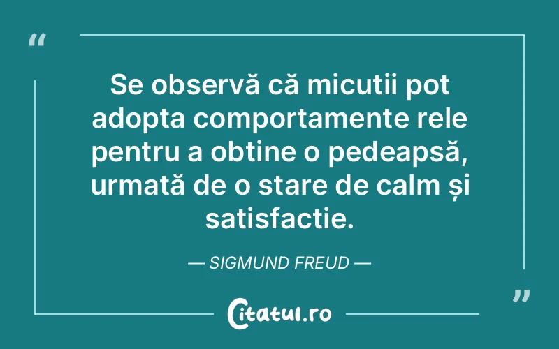 Se observă că micuții pot adopta comportamente rele pentru a obține o pedeapsă, urmată de o stare de calm și satisfacție. Sigmund Freud