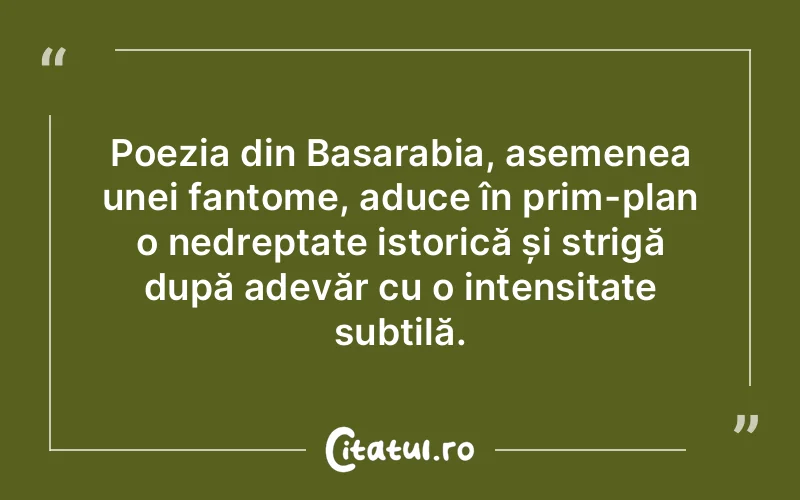 Poezia din Basarabia, asemenea unei fantome, aduce în prim-plan o nedreptate istorică și strigă după adevăr cu o intensitate subtilă.