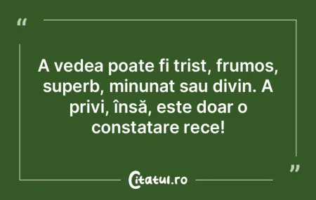 A vedea poate fi trist, frumos, superb, ... A vedea poate fi trist, frumos, superb, ...