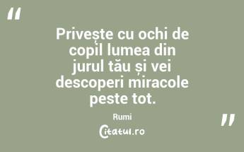 Privește cu ochi de copil lumea din jurul tău și vei descoperi miracole peste tot. Rumi...