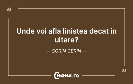 Unde voi afla linistea decat in uitare?	...