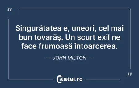 Singurătatea e, uneori, cel mai bun tov... Singurătatea e, uneori, cel mai bun tov...