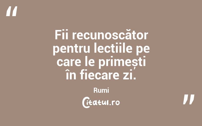 Fii recunoscător pentru lecțiile pe care le primești în fiecare zi. Rumi
