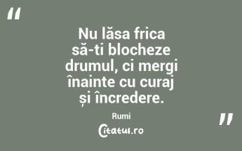 Nu lăsa frica să-ți blocheze drumul, ci mergi înainte cu curaj și încredere. Rumi...