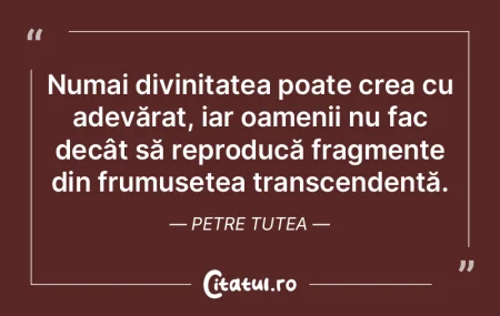 Numai divinitatea poate crea cu adevăra... Numai divinitatea poate crea cu adevăra...