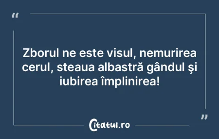 Zborul ne este visul, nemurirea cerul, s... Zborul ne este visul, nemurirea cerul, s...