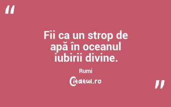 Fii ca un strop de apă în oceanul iubirii divine. Rumi...
