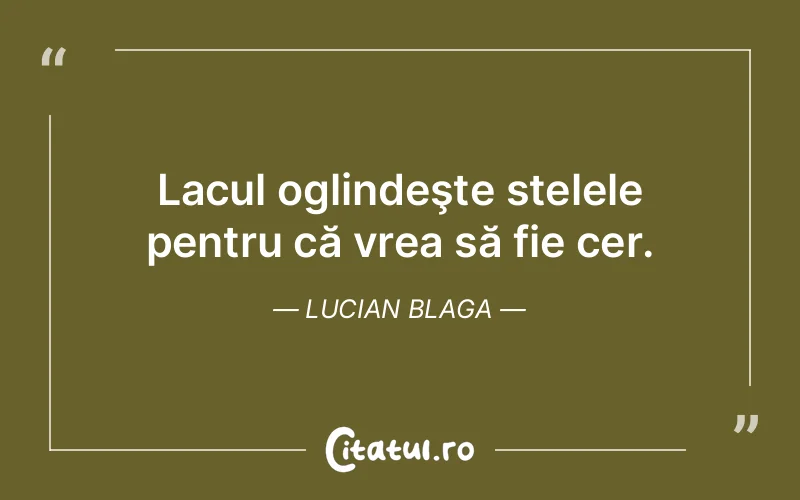 Lacul oglindeşte stelele pentru că vrea să fie cer. Lucian Blaga