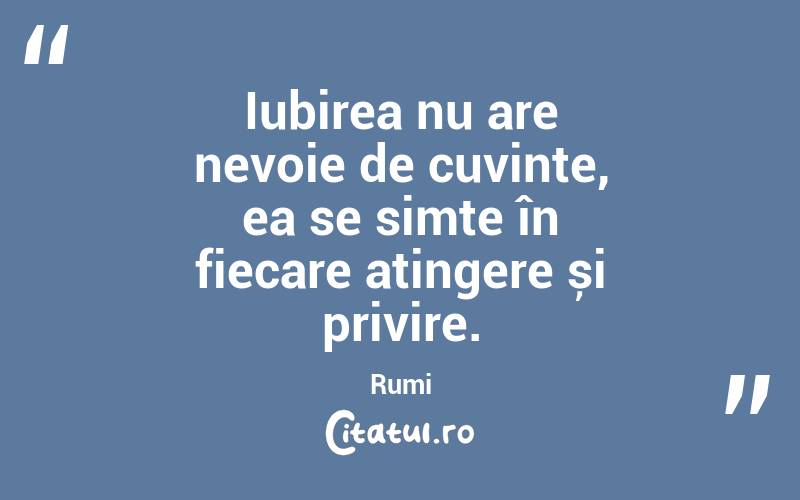 Iubirea nu are nevoie de cuvinte, ea se simte în fiecare atingere și privire. Rumi

