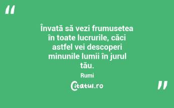 Învață să vezi frumusețea în toate lucrurile, căci astfel vei descoperi minunile lumii în jurul tău. Rumi...