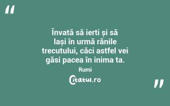 Învață să ierți și să lași în urmă rănile trecutului, căci astfel vei găsi pacea în inima ta. Rumi...