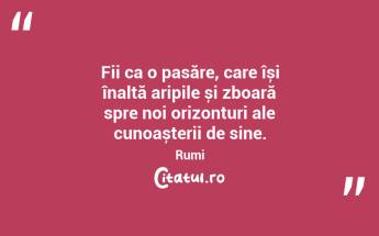 Fii ca o pasăre, care își înalță aripile și zboară spre noi orizonturi ale cunoașterii de sine. Rumi...
