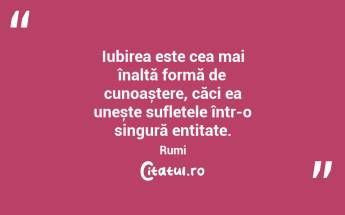 Iubirea este cea mai înaltă formă de cunoaștere, căci ea unește sufletele într-o singură entitate. Rumi...