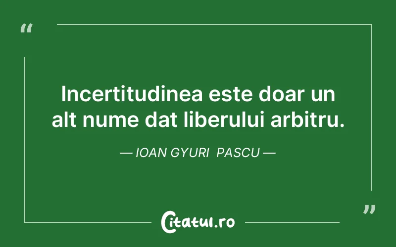 Incertitudinea este doar un alt nume dat liberului arbitru. Ioan Gyuri  Pascu