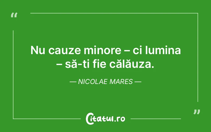 Nu cauze minore – ci lumina – să-ți fie călăuza. Nicolae Mares