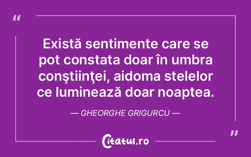 Există sentimente care se pot constata doar în umbra conştiinţei, aidoma stelelor ce luminează doar noaptea. Gheorghe Grigurcu
