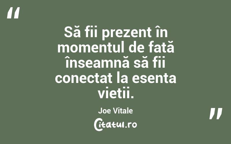 Să fii prezent în momentul de față înseamnă să fii conectat la esența vieții. Joe Vitale
