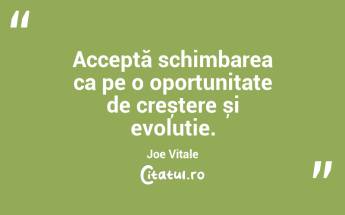 Acceptă schimbarea ca pe o oportunitate de creștere și evoluție. Joe Vitale...