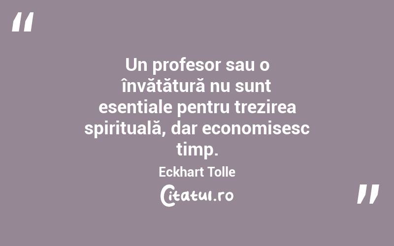  Un profesor sau o învățătură nu sunt esențiale pentru trezirea spirituală, dar economisesc timp. Eckhart Tolle
