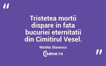 Tristetea mortii dispare in fata bucuriei eternitatii din Cimitirul Vesel. Nichita Stanescu...