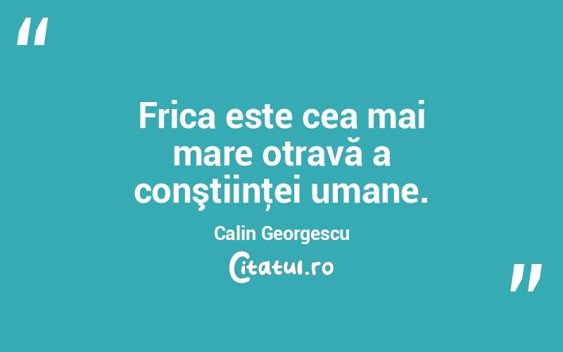 Frica este cea mai mare otravă a conştiinţei umane. Calin Georgescu