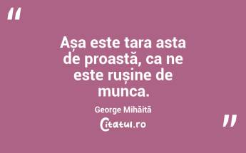 Așa este țara asta de proastă, ca ne este rușine de munca. George Mihăiță...