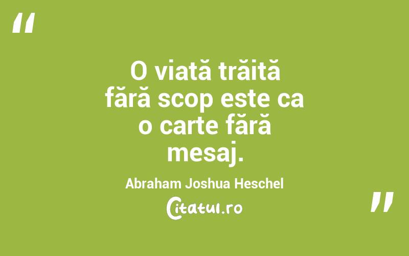 O viață trăită fără scop este ca o carte fără mesaj. Abraham Joshua Heschel
