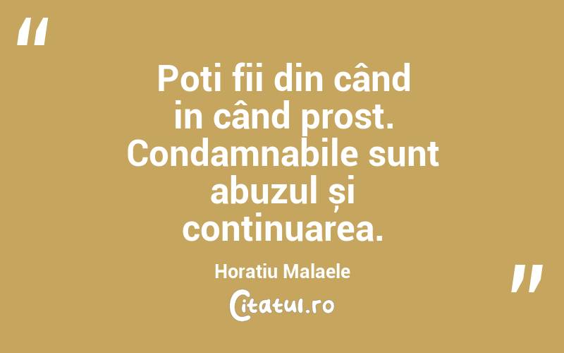 Poți fii din când in când prost. Condamnabile sunt abuzul și continuarea. Horațiu Malaele
