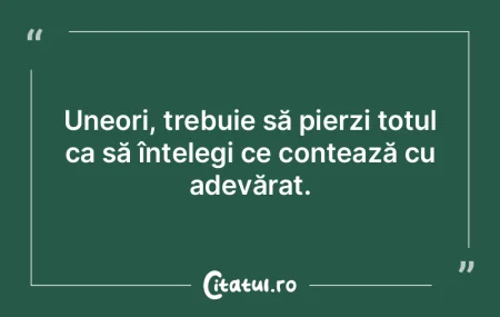 Uneori, trebuie să pierzi totul ca să ...