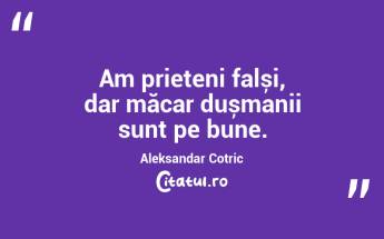 Am prieteni falși, dar măcar dușmanii sunt pe bune. Aleksandar Cotric...