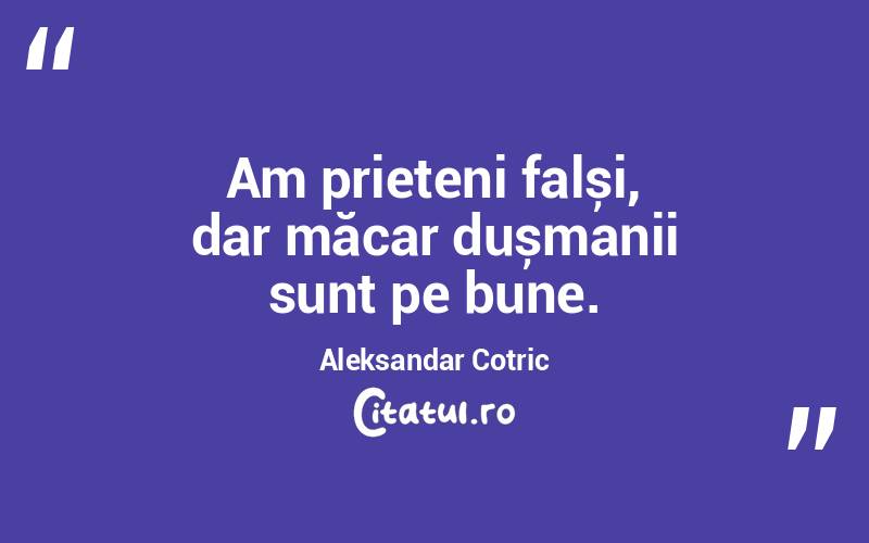 Am prieteni falși, dar măcar dușmanii sunt pe bune. Aleksandar Cotric