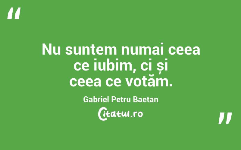 Nu suntem numai ceea ce iubim, ci și ceea ce votăm. Gabriel Petru Baetan
