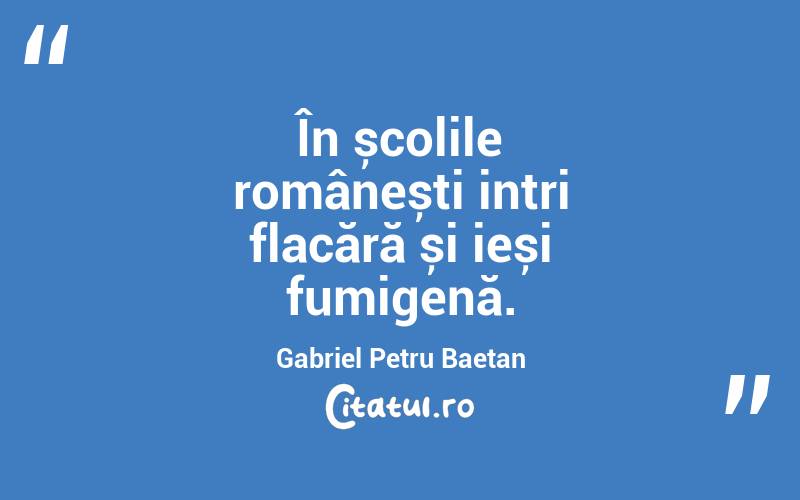 În școlile românești intri flacără și ieși fumigenă. Gabriel Petru Baetan 
