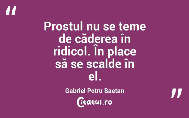 Prostul nu se teme de căderea în ridicol. În place să se scalde în el. Gabriel Petru Baetan 
