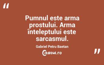Pumnul este arma prostului. Arma înțeleptului este sarcasmul. Gabriel Petru Baetan ...